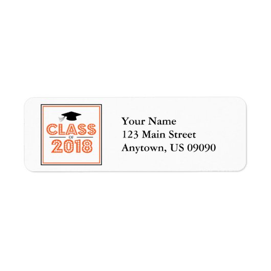 Klasse van 2018 retouradreslabels (Oranje) Etiket (Voorkant)