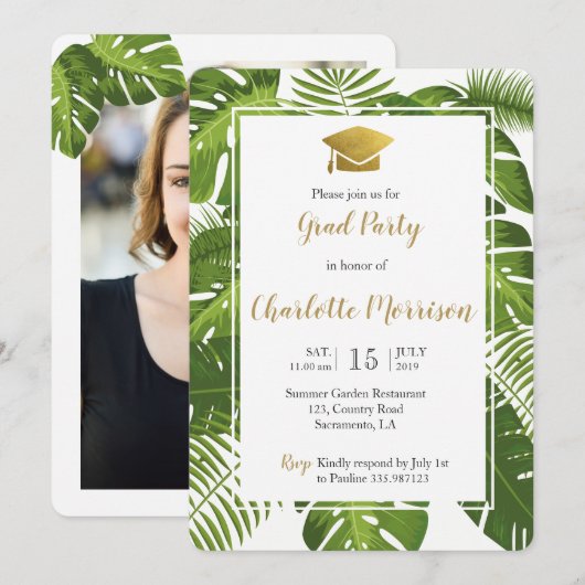 Klasse van 2018 tropische groene goudfotokaart kaart (Voorkant / Achterkant)