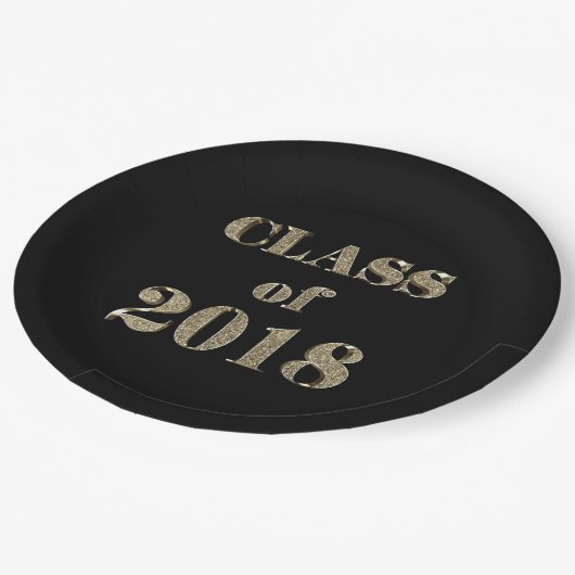 Klasse van 2018 Zwarte en Gold Glitter Typografie Papieren Bordje (Gekanteld)