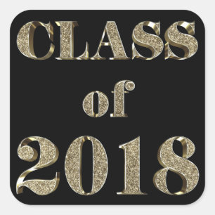 Klasse van 2018 Zwarte en Gold Glitter Typografie Vierkante Sticker