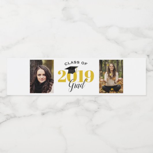 Klasse van 2019 | 2 foto's Afstuderen Waterfles Etiket (Enkel label)