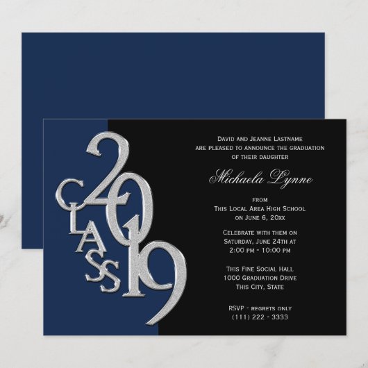 Klasse van 2019 Afstudeerder zilver met kleuroptie Kaart (Voorkant / Achterkant)