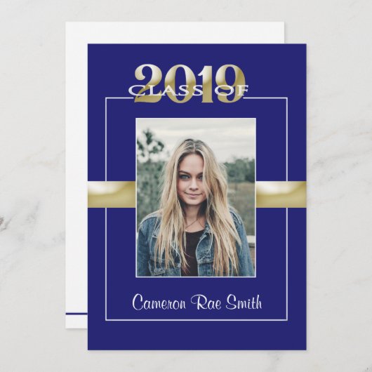 Klasse van 2019 Blue & Gold Graduation Party Kaart (Voorkant / Achterkant)