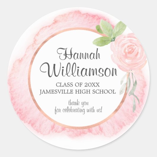 Klasse van 2019 Blush Pink Rose Bloemen Afstuderen Ronde Sticker (Voorkant)