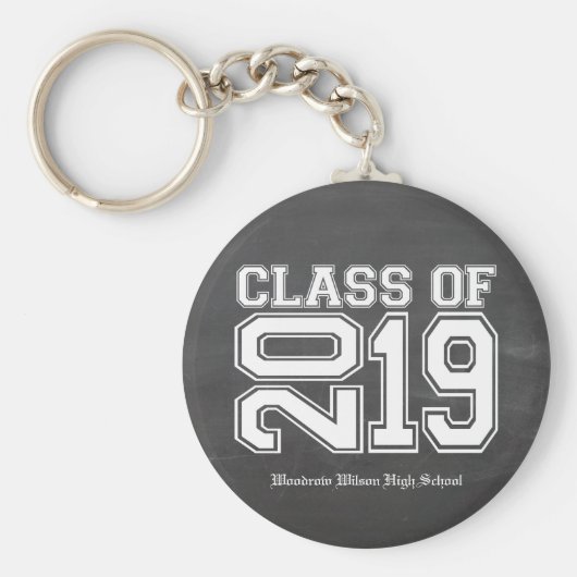 Klasse van 2019 Chalkboard Varsity Afstuderen Sleutelhanger (Voorkant)