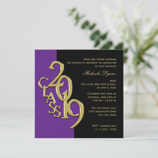 Klasse van 2019 Elegant Goud en Paarse Kaart (Staand voorkant)