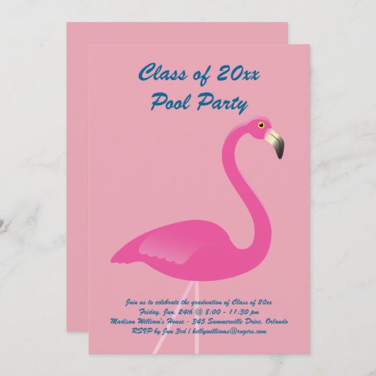 Klasse van 2019 Flamingo Uitnodiging in Roze (Voorkant / Achterkant)