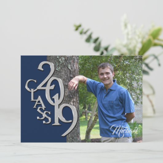Klasse van 2019 Foto Afstuderen Blue Silver Kaart (Staand voorkant)