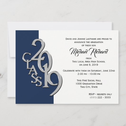 Klasse van 2019 Foto Afstuderen Blue Silver Kaart (Achterkant)