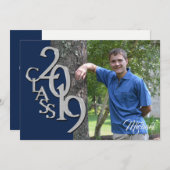 Klasse van 2019 Foto Afstuderen Blue Silver Kaart (Voorkant / Achterkant)