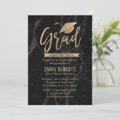 Klasse van 2019 Graduation Party Black & Gold Marb Kaart (Staand voorkant)
