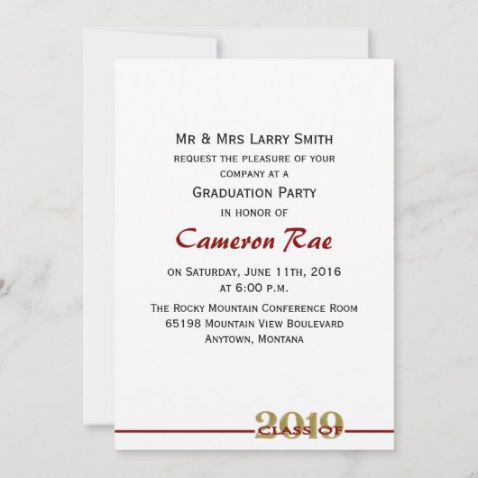 Klasse van 2019 Maroon & Gold Graduation Party Kaart (Achterkant)