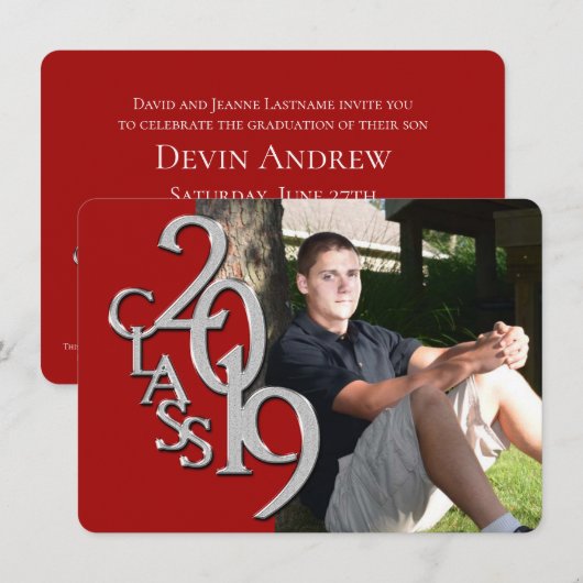 Klasse van 2019 Red Photo Afstuderen Invitation Kaart (Voorkant / Achterkant)