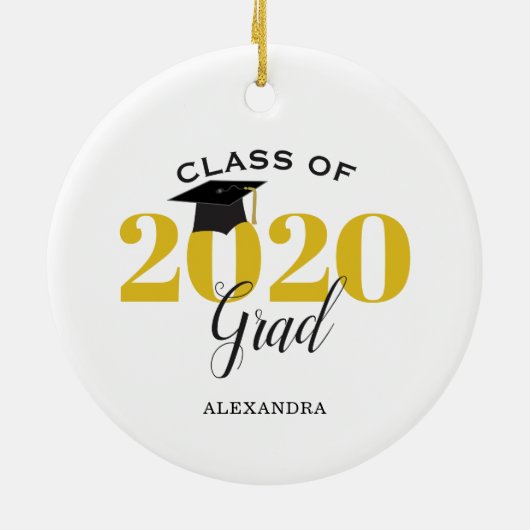 Klasse van 2020 Afstuderen Modern Gold en Black Keramisch Ornament (Achterkant)