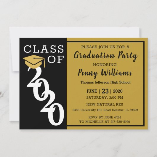 Klasse van 2020 Black Gold Modern Graduation Party Kaart (Voorkant)