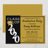 Klasse van 2020 Black Gold Modern Graduation Party Kaart (Voorkant / Achterkant)