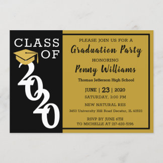 Klasse van 2020 Black Gold Modern Graduation Party Kaart
