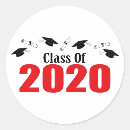 Klasse van 2020 Petten en diploma's (rood) Ronde Sticker (Voorkant)