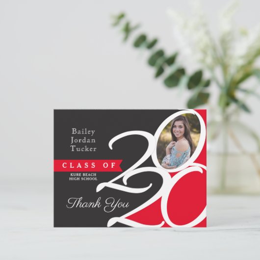 Klasse van 2020 rood Afstuderen - Hartelijk dank Bedankkaart (Staand voorkant)