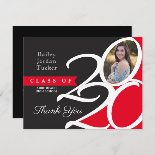 Klasse van 2020 rood Afstuderen - Hartelijk dank Bedankkaart (Voorkant / Achterkant)
