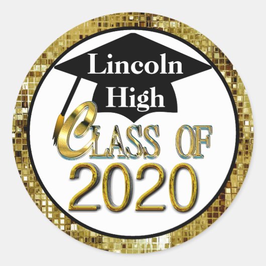 Klasse van 2020 sprankelende gouden Afstuderen afd Ronde Sticker (Voorkant)