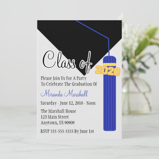 Klasse van 2020 Tassel Afstuderen invite (blauw) Kaart (Staand voorkant)