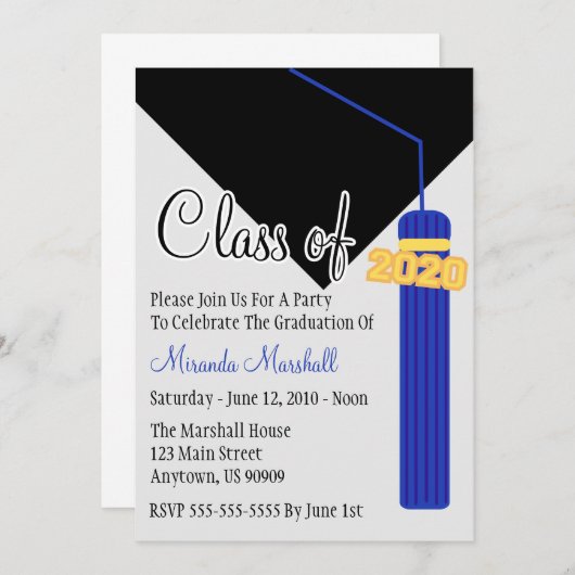 Klasse van 2020 Tassel Afstuderen invite (blauw) Kaart (Voorkant / Achterkant)