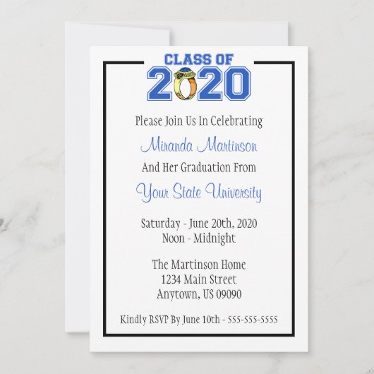 Klasse van 2020 Uitnodiging tot Afstuderen (blauwe (Voorkant)