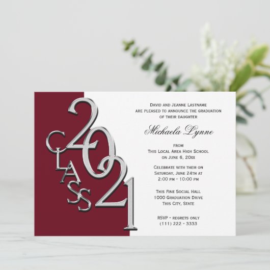 Klasse van 2021 Afstudeerder Silver en Bourgogne I Kaart (Staand voorkant)