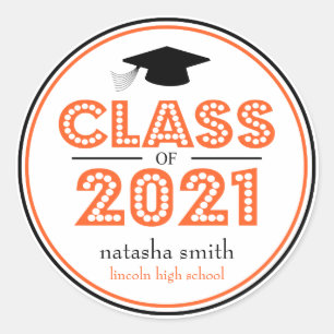 Klasse van 2021 Afstuderen gunst (Sinaasappel / zw Ronde Sticker