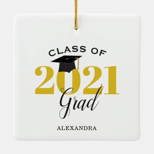 Klasse van 2021 Afstuderen Modern Gold en Black Keramisch Ornament (Achterkant)