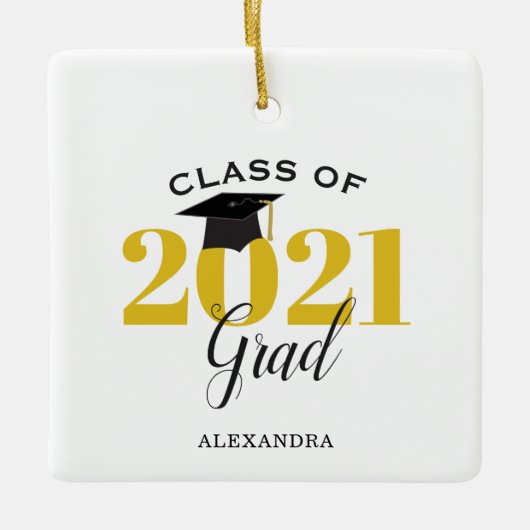 Klasse van 2021 Afstuderen Modern Gold en Black Keramisch Ornament (Voorkant)
