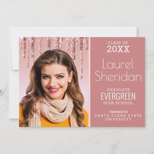 Klasse van 2021 Afstuderen Roze Glitter Custom Pho Aankondiging (Voorkant)