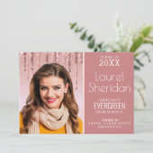 Klasse van 2021 Afstuderen Roze Glitter Custom Pho Aankondiging (Staand voorkant)