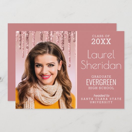 Klasse van 2021 Afstuderen Roze Glitter Custom Pho Aankondiging (Voorkant / Achterkant)
