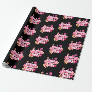 Klasse van 2021 Afstuderen roze Retropatroon  Cadeaupapier