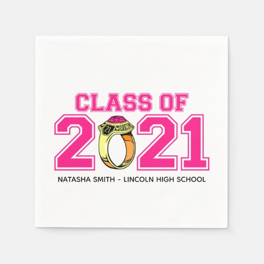 Klasse van 2021 Afstuderen servetten (Hot Pink Rin (Voorkant)