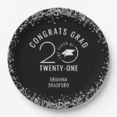 KLASSE VAN 2021 Afstuderen Silver Glitter Zwart Papieren Bordje (Voorkant)