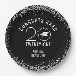 KLASSE VAN 2021 Afstuderen Silver Glitter Zwart Papieren Bordje