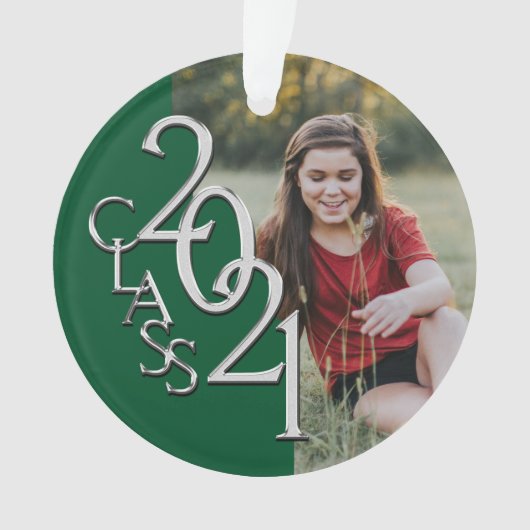 Klasse van 2021 Blauw en Zilver met Foto Ornament (voorkant)