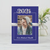 Klasse van 2021 Blue Silver Graduation Party Foto Kaart (Staand voorkant)