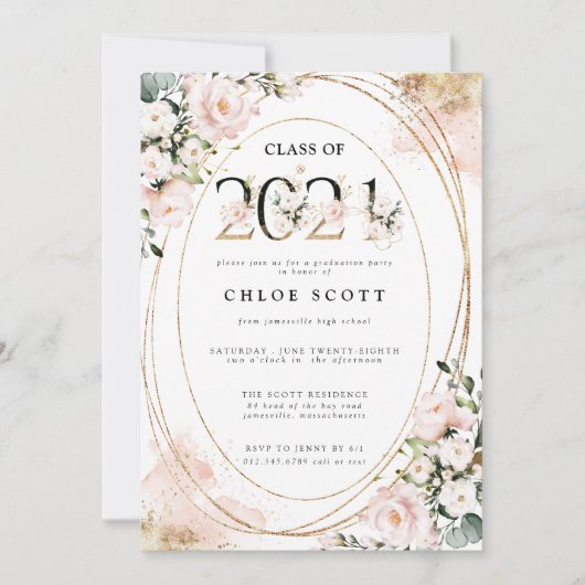 Klasse van 2021 Blush Pink Gold Afstuderen Kaart (Voorkant)