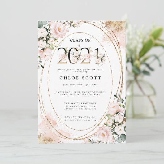 Klasse van 2021 Blush Pink Gold Afstuderen Kaart (Staand voorkant)