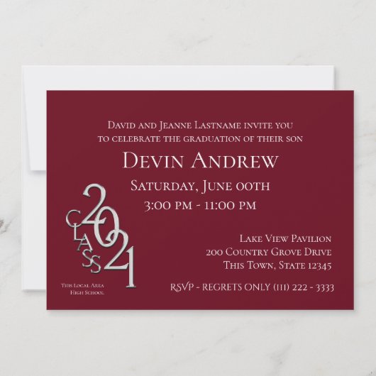 Klasse van 2021 Burgundy Photo Afstuderen Invitati Kaart (Achterkant)