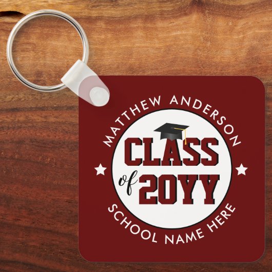 Klasse van 2021 Burgundy Red-Afstuderen Sleutelhanger (Voorkant)