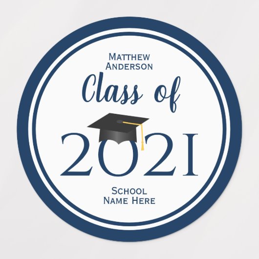 Klasse van 2021 Eenvoudig legant marineblauw Afstu Labels (Design 2)