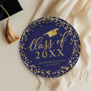 Klasse van 2021 Elegant Gold Blue Graduation Party Papieren Bordje