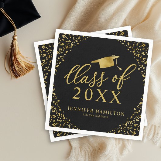 Klasse van 2021 Elegant Goud Zwart Graduation Part Servet