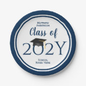 Klasse van 2021 Elegant Navy Blue Graduation Party Papieren Bordje (Voorkant)