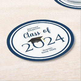 Klasse van 2021 Elegant Navy Blue Graduation Party Ronde Kartonnen Onderzetter